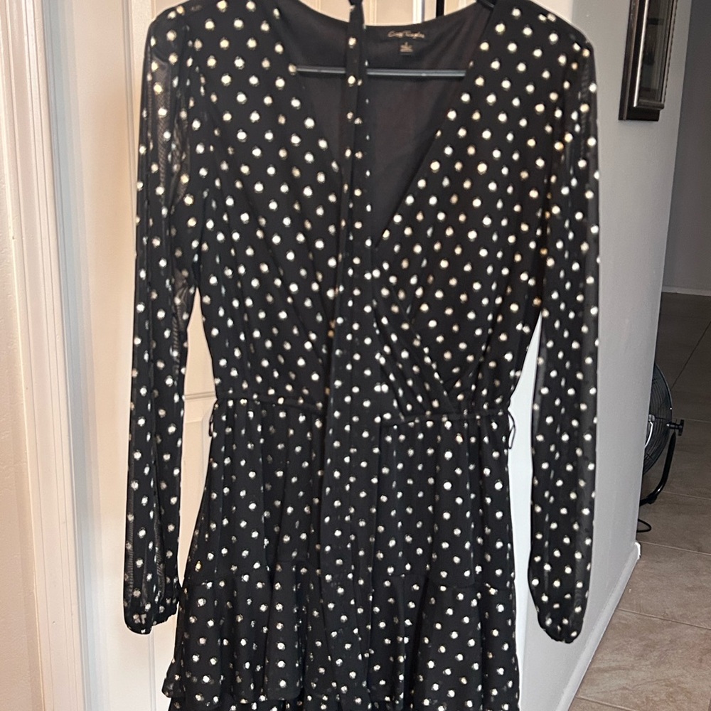 City Triangles Black Long Sleeve Dress with White Patterns